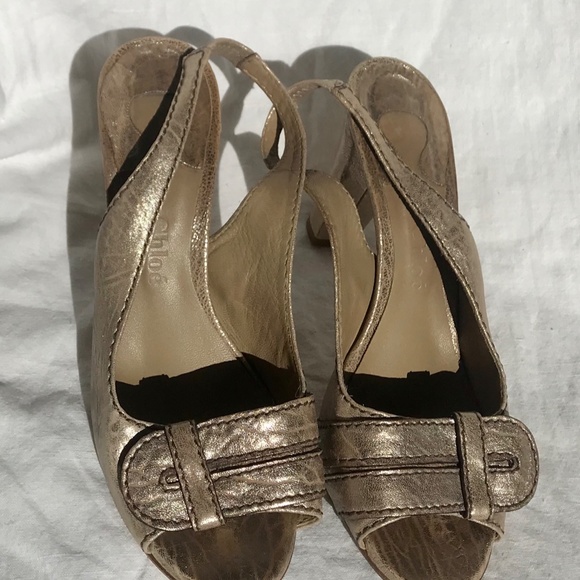 Chloe Muted Gold Leather Open Toe Sling Back - Picture 1 of 6